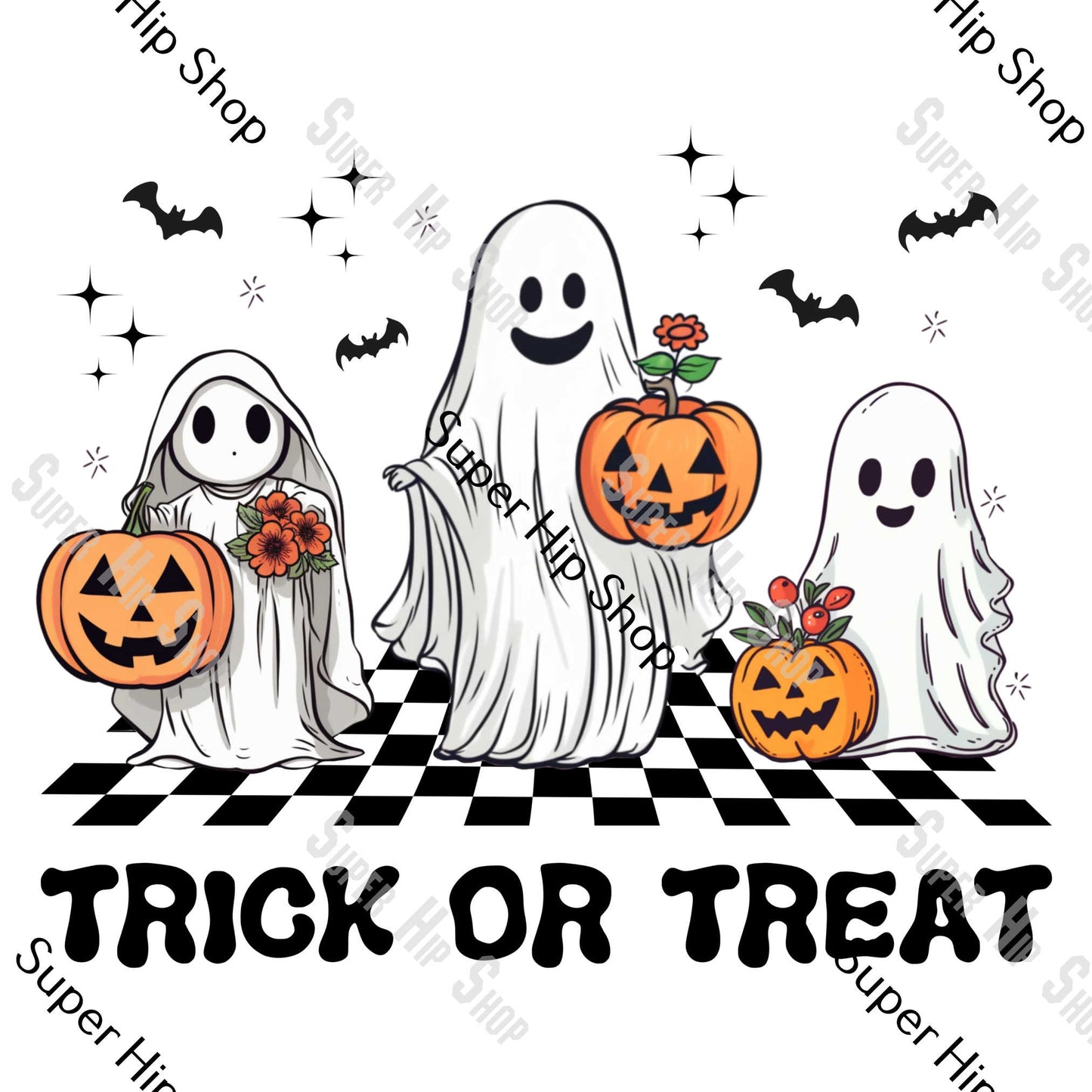 Trick or Treat Ghost and Pumpkins, Halloween, Skeleton